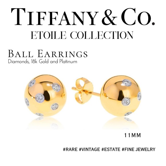 Tiffany & Co. Jewelry - Tiffany & Co. Etoile Diamond 18 K Gold and Platinum Ball Stud Earrings LG 10.5mm